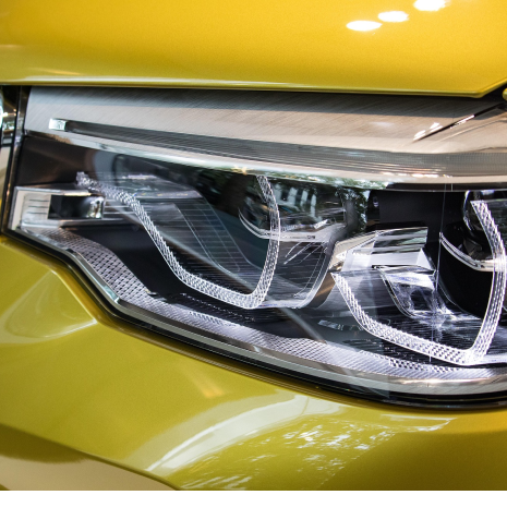 Car headlight close up