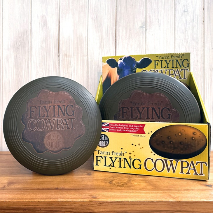 Flying cowpat frisbee in packaging